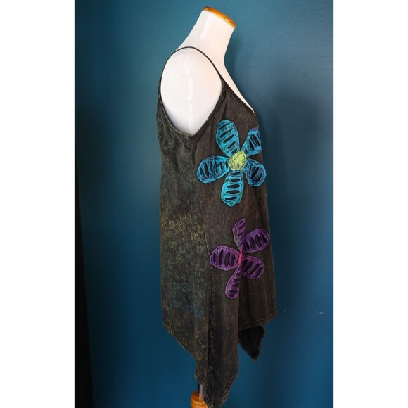 Women’s Asymmetrical Tank Top Embroidered Floral Patches Hippie Boho Beachy - Picture 12 of 12